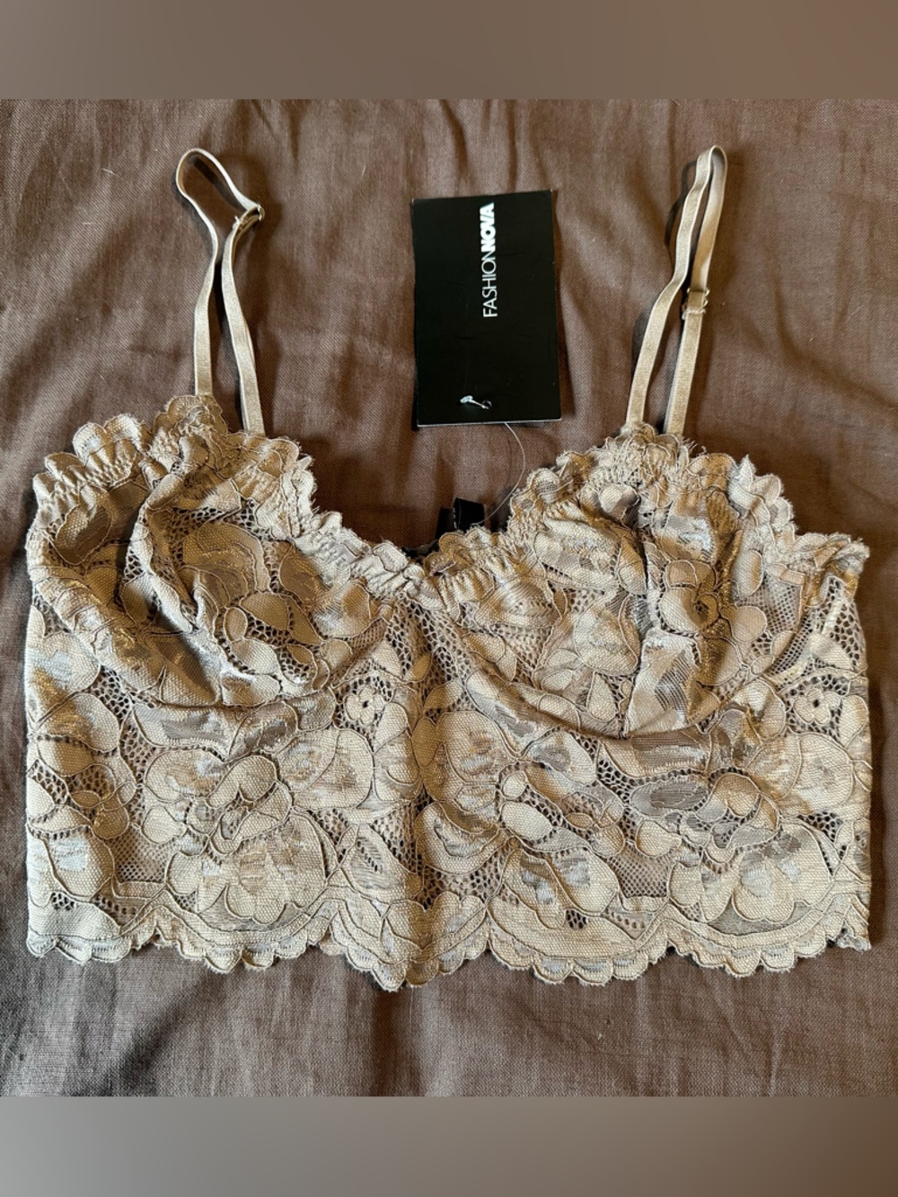 Fashion Nova Taupe Floral Lace Bralette